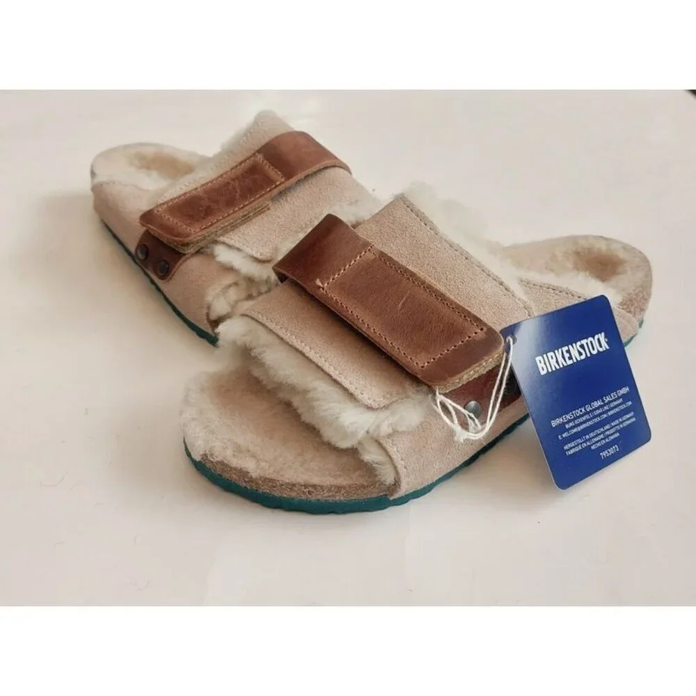 Birkenstock Size 2 Kyoto Teddy Kids Suede Sandals Shearling Lined EU 33 Beige